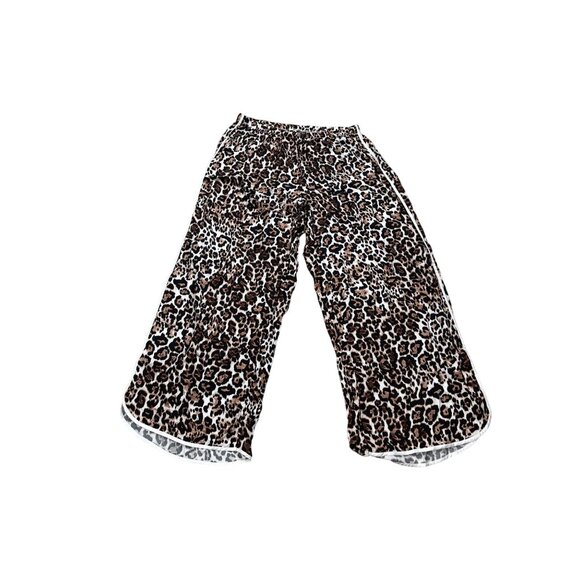 Aerie XL Leopard Print Pajama Pants 100% Viscose Elastic Waist Satin Piping - Picture 1 of 11